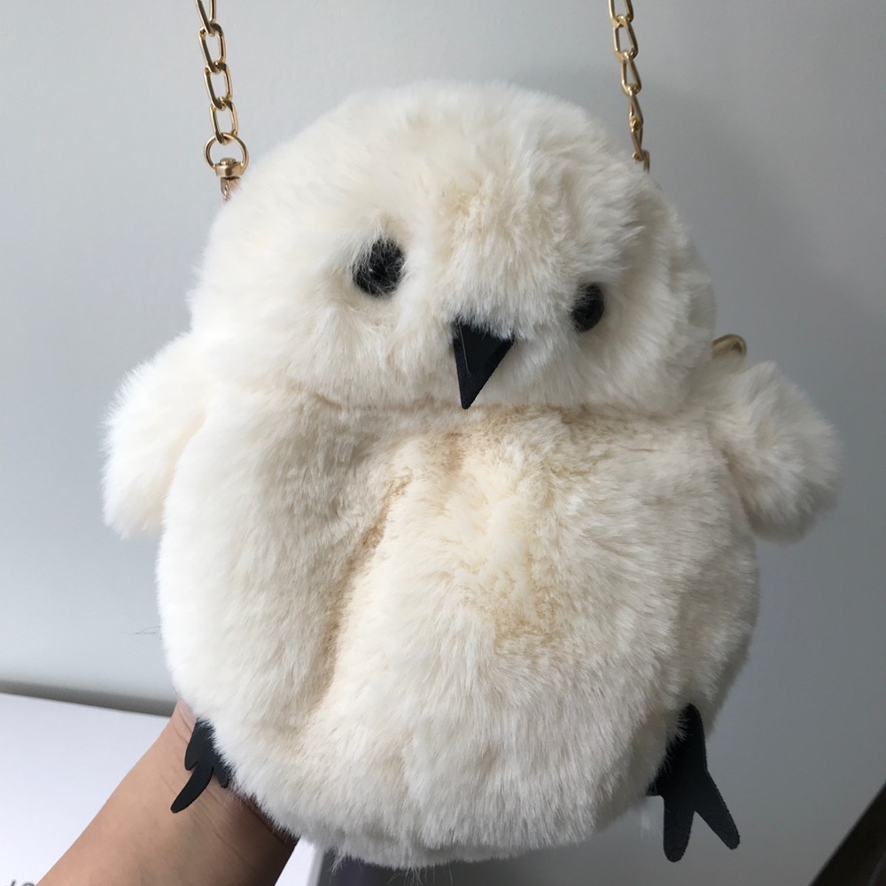 Fluffy Soft White Chick Plush Crossbody Bag